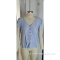 Blauw gestreept V-shirt met korte mouwen en tailletop